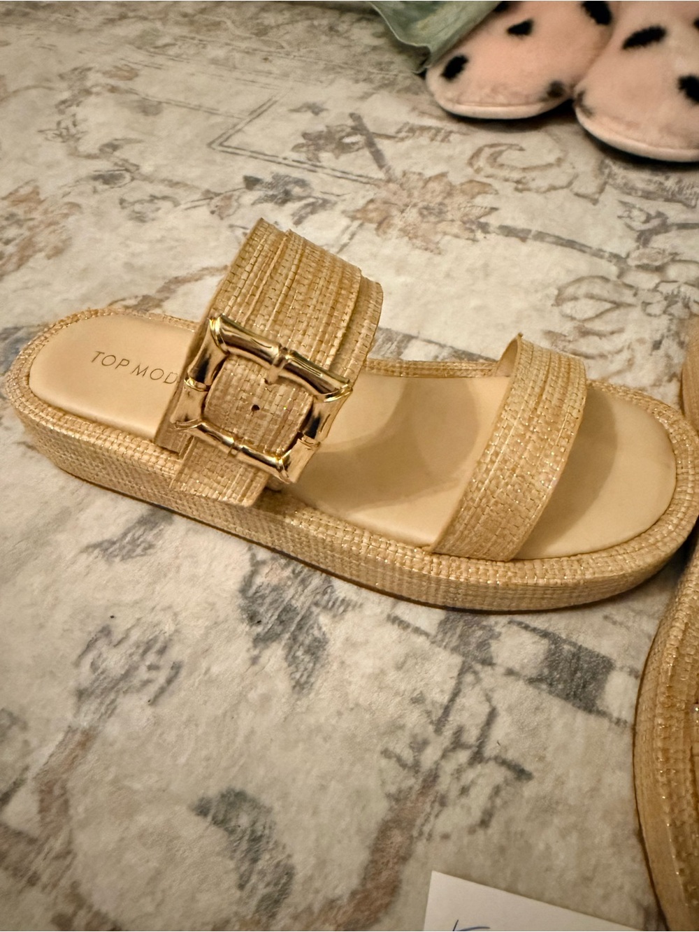 TOP Moda Gold Braided Buckle Platform Sandals